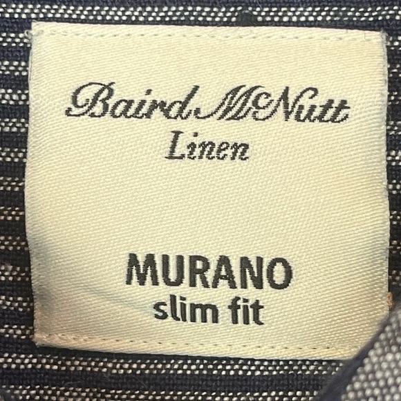 BAIRD MCNUTT Linen Murano Slim Fit Blue Stripe Button Up Shirt XL - Picture 3 of 13